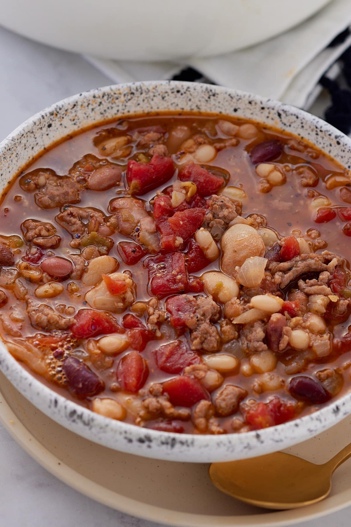 close up of 15 bean soup in a bowl