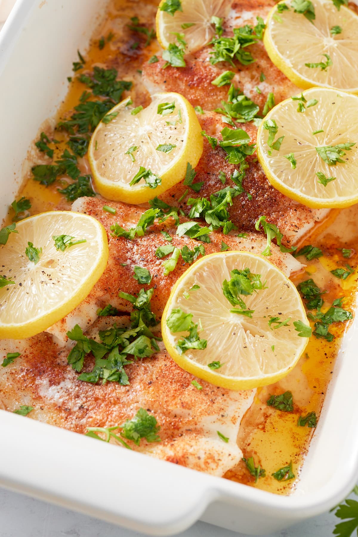 close up of freshly baked oven baked cod