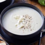 creamy cauliflower soup in a bowl