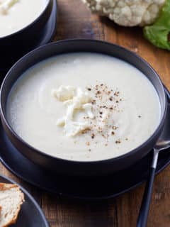 creamy cauliflower soup in a bowl