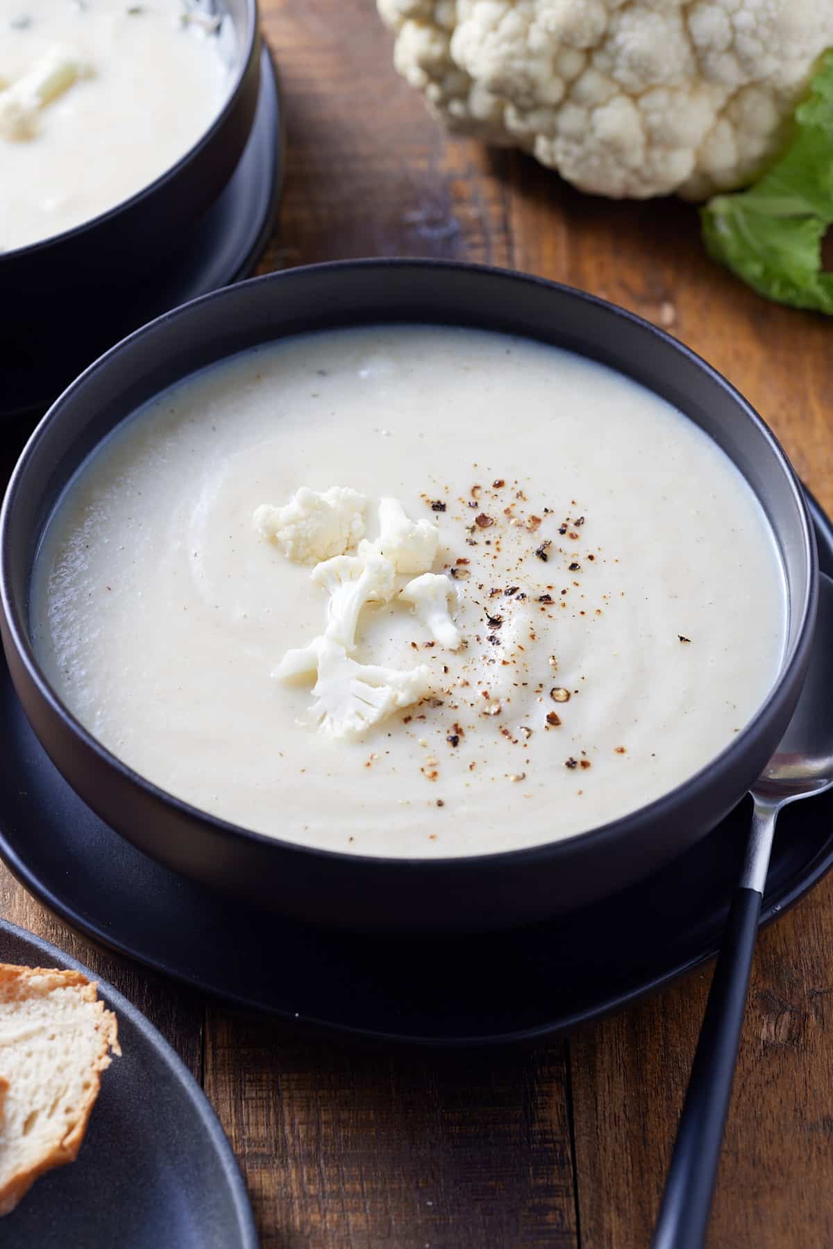 creamy cauliflower soup in a bowl