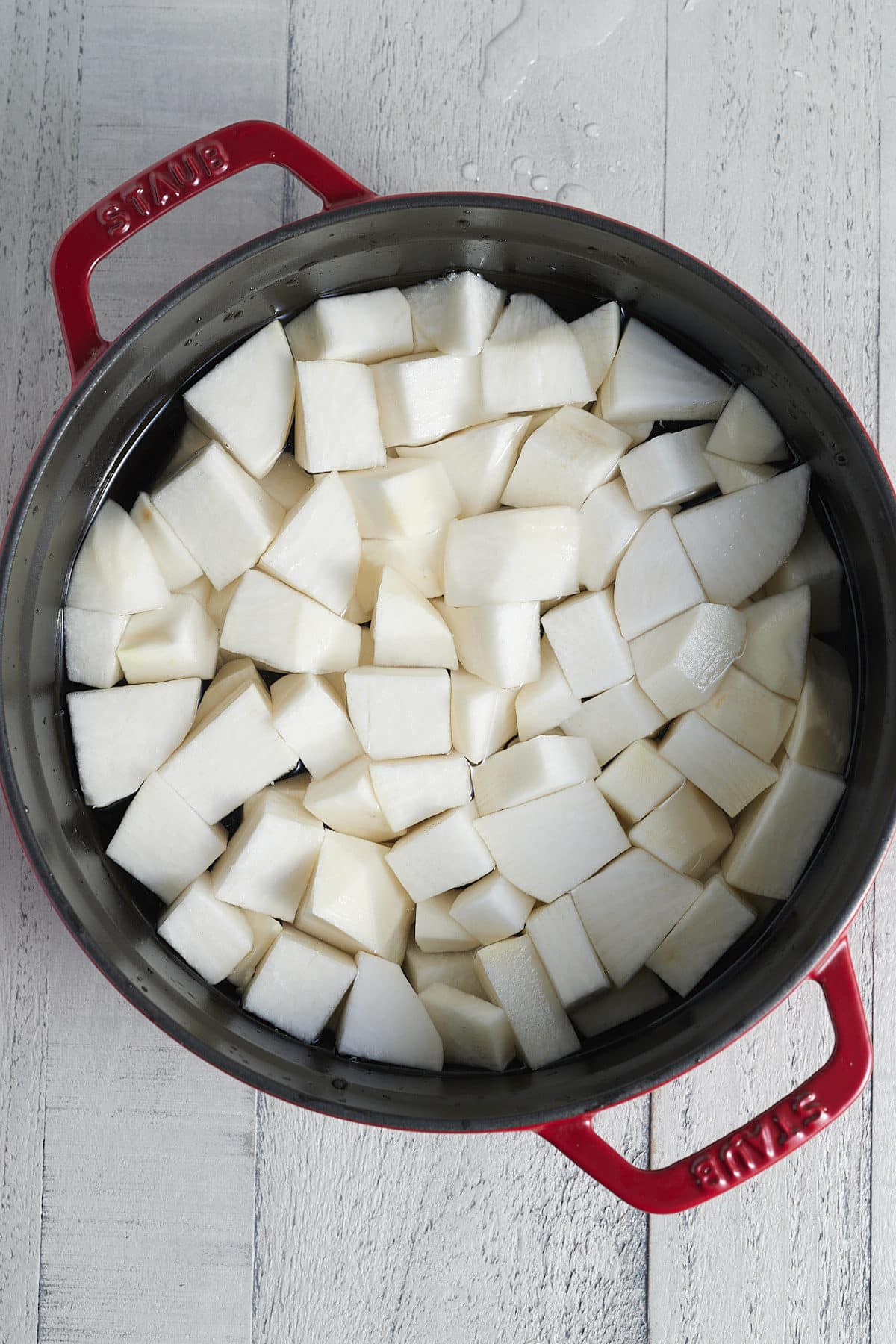 pot of diced turnips in water