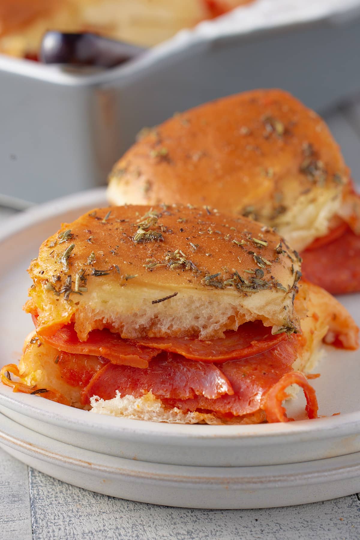 pizza sliders set onto a plate