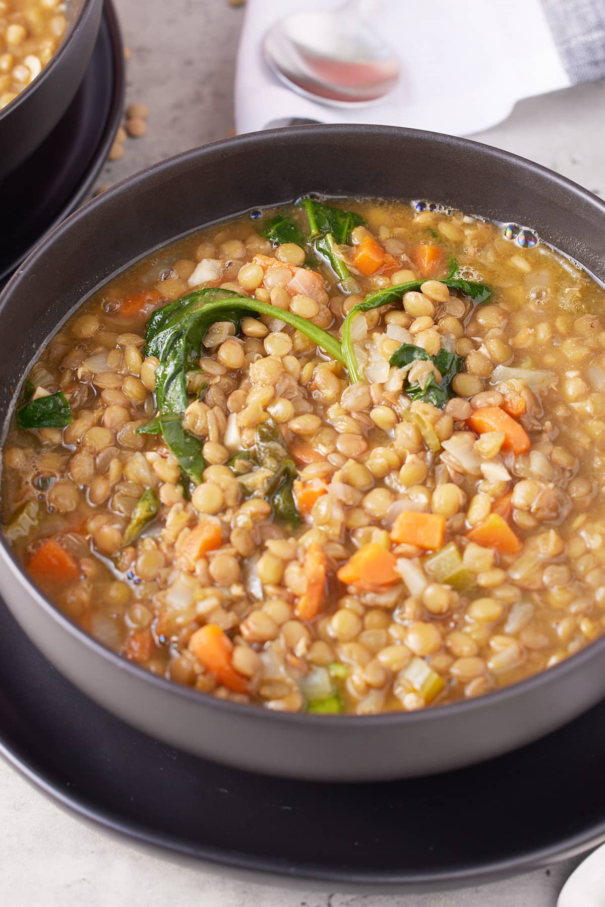 lentil spinach soup in a bowl