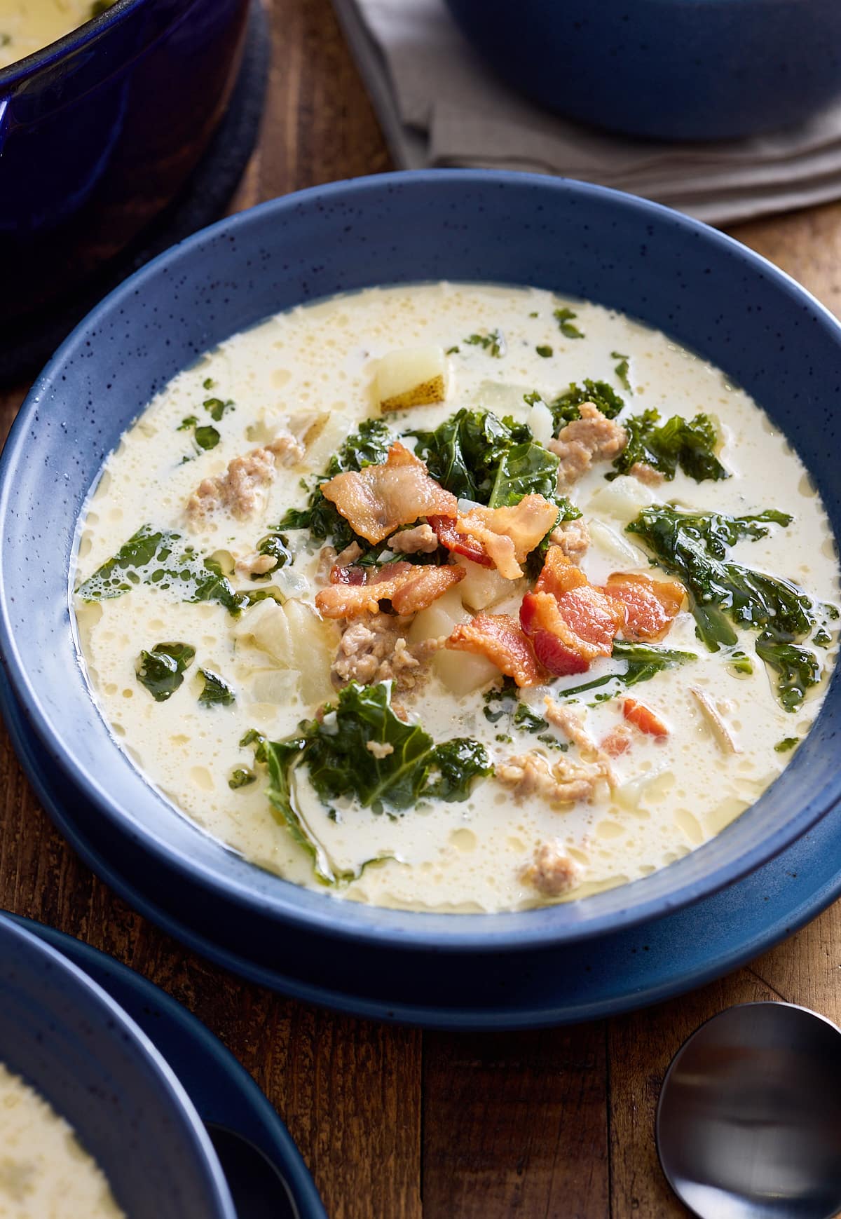 A bowl of zuppa toscana soup.