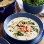 Filled bowl of zuppa toscana soup.