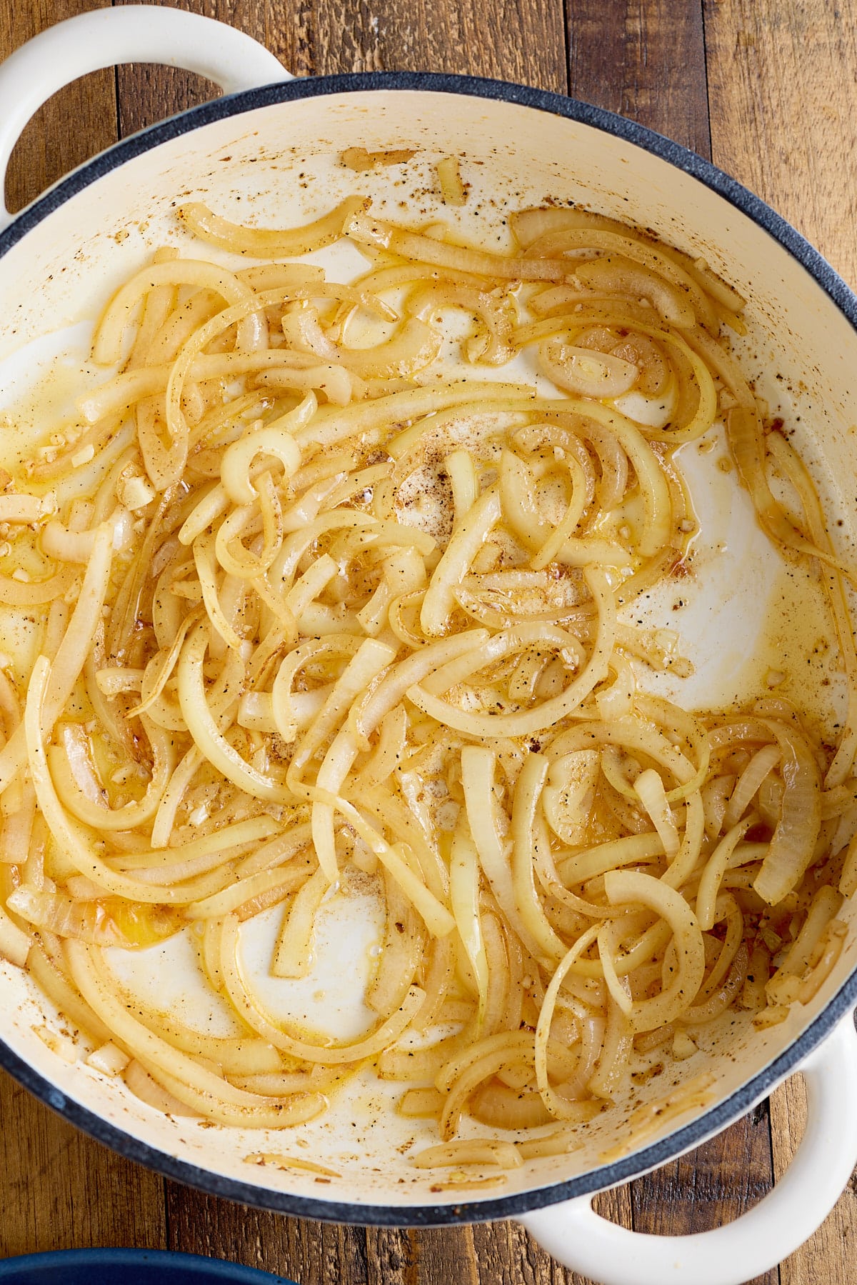 Dutch oven with sauteed onions