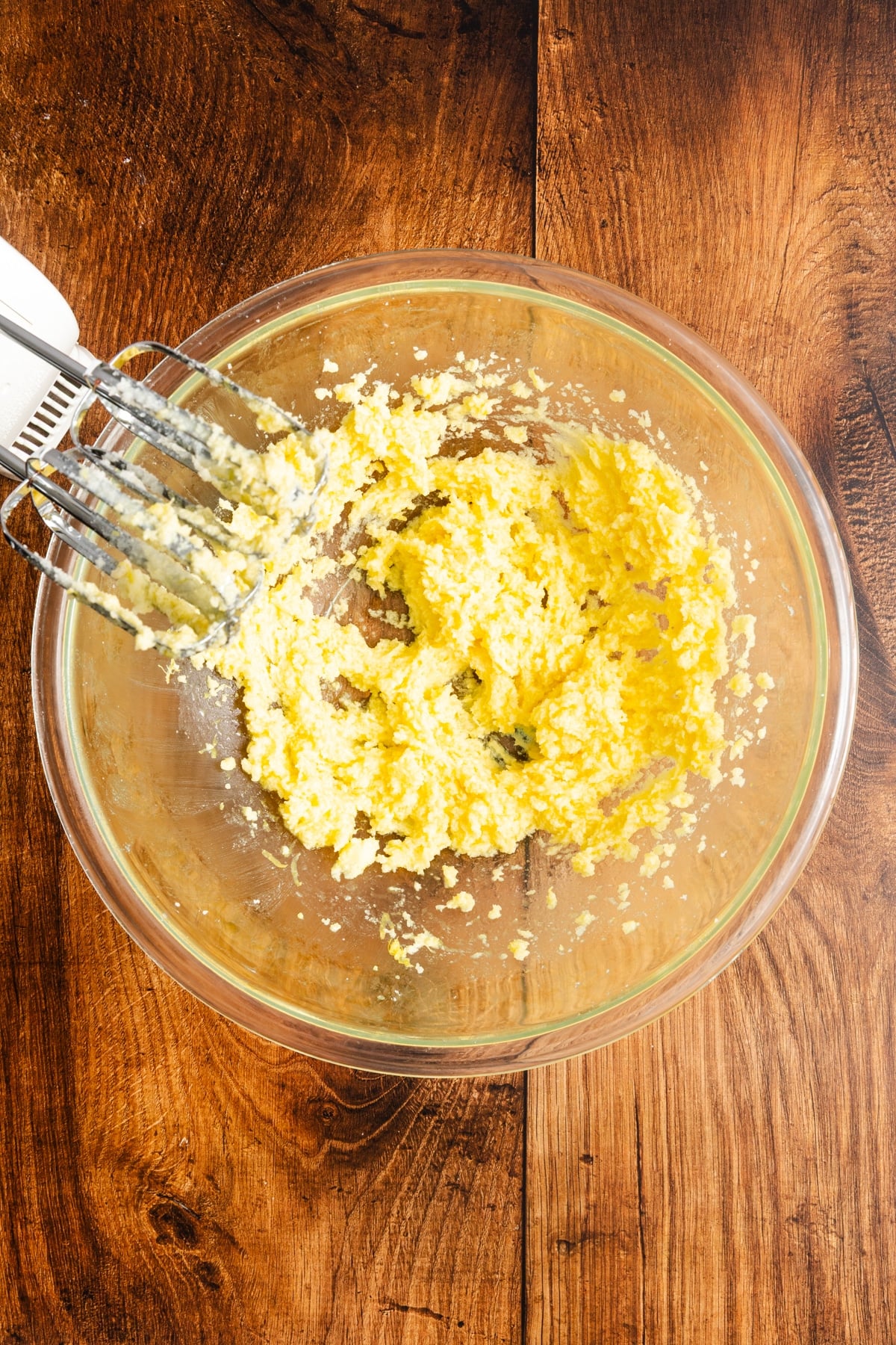 butter and sugar creamed with wet ingredients added