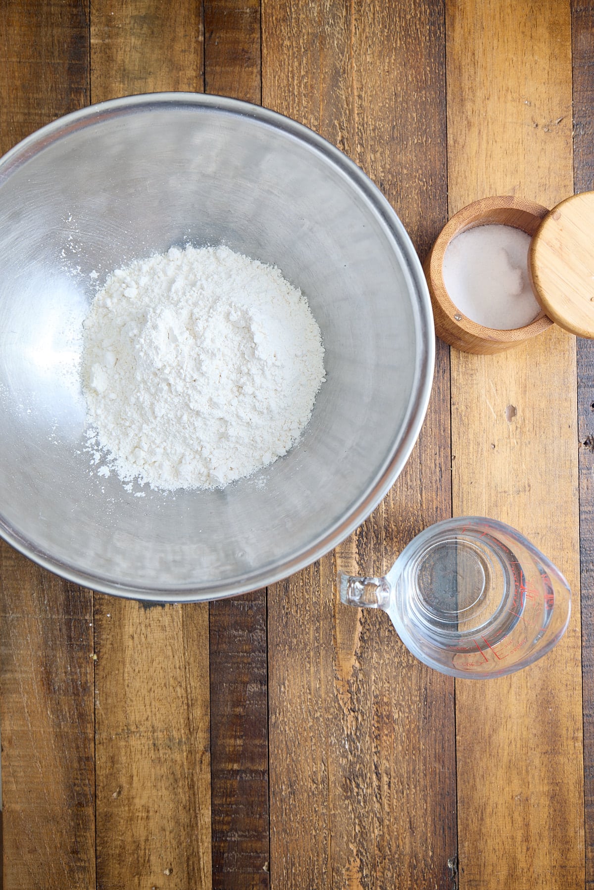 ingredients for boiled dumplings on wooden backboard