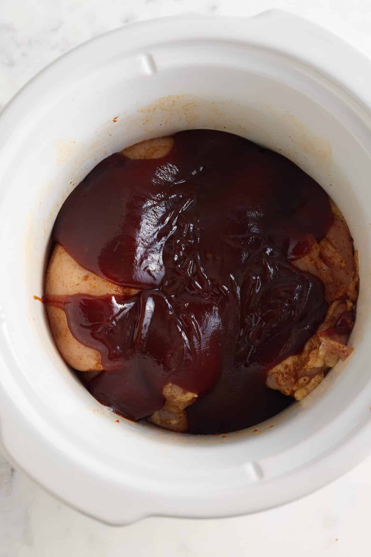 bbq sauce added to the chicken.