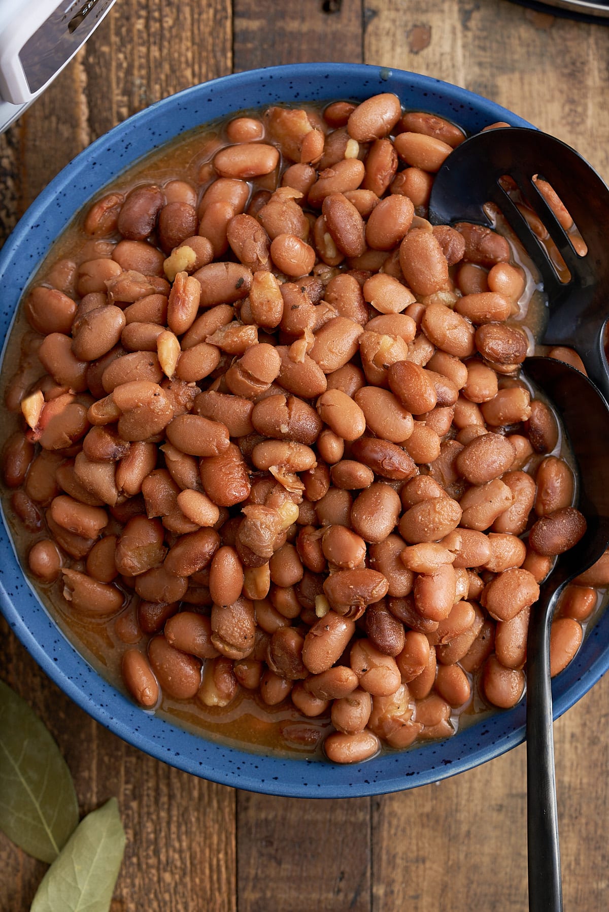 A bowl of fresh cooked pinto beans.