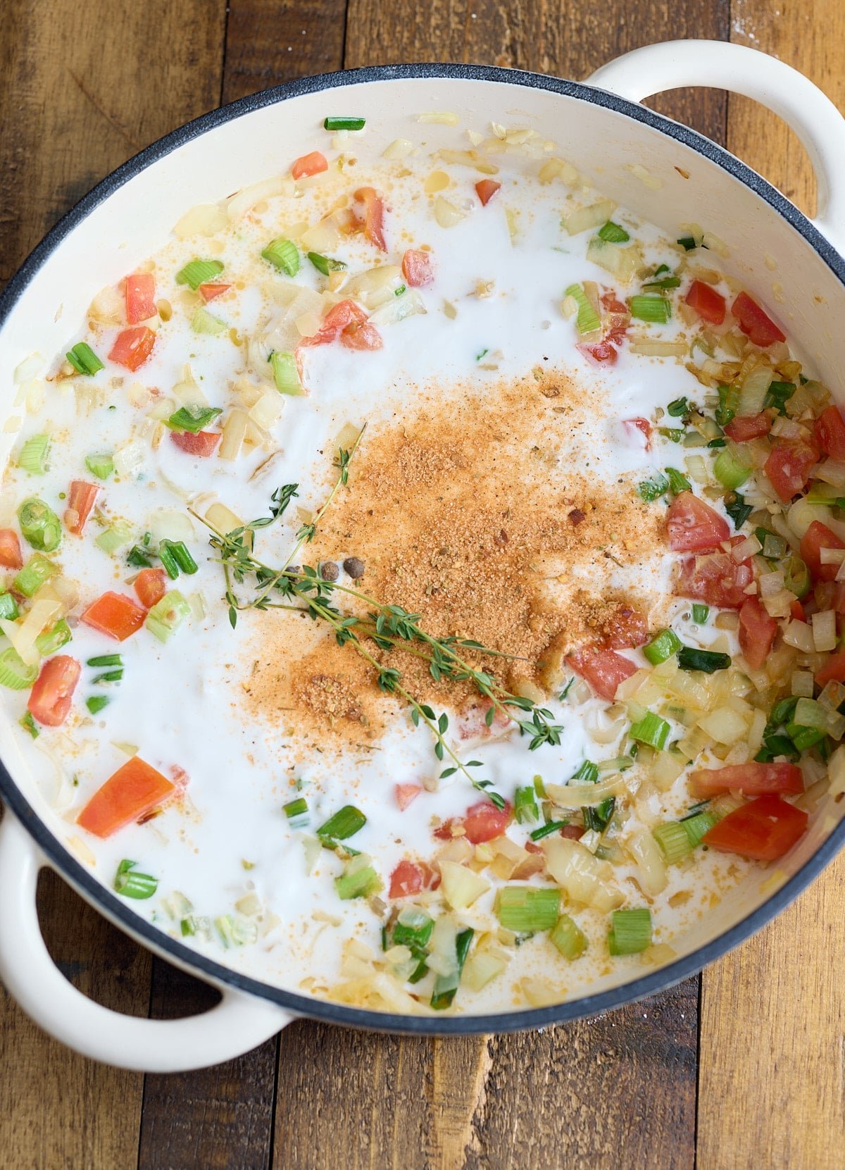 coconut sauce ingredients in skillet before dish added