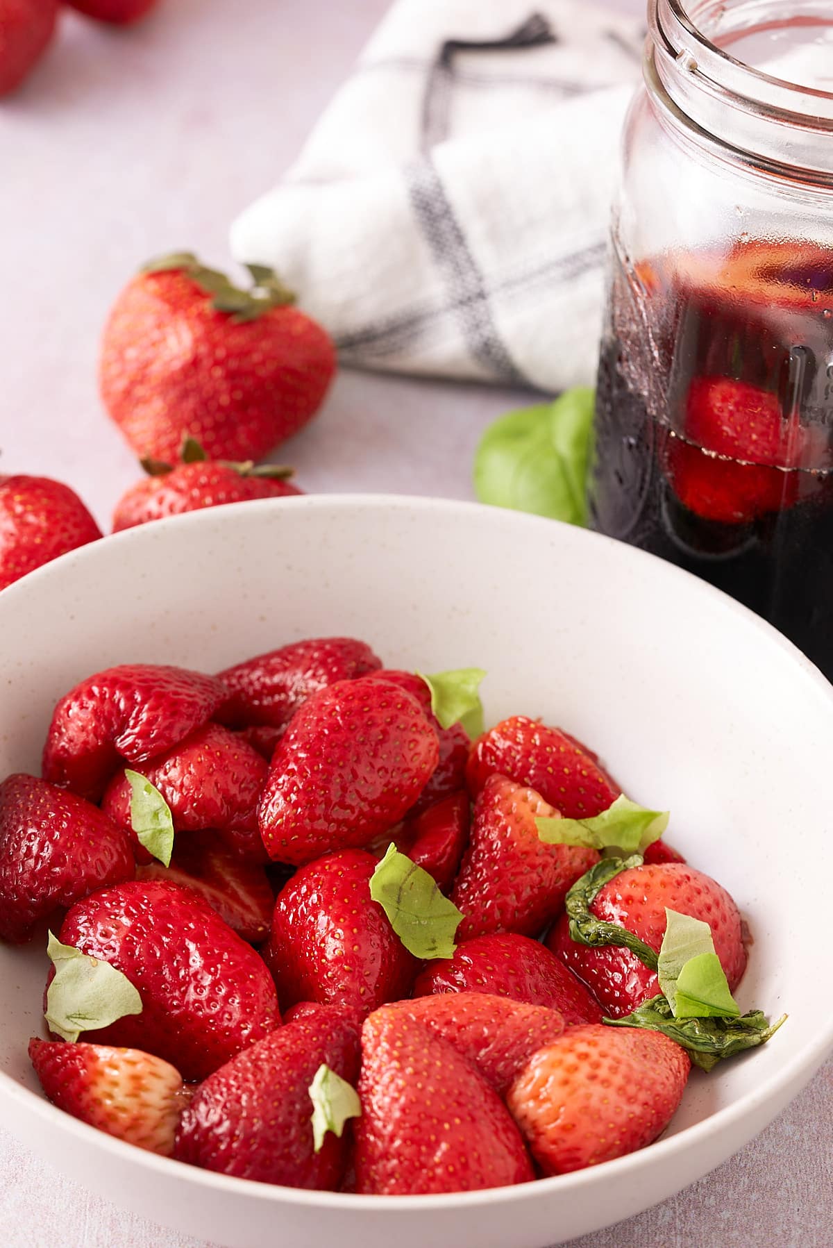 Fresh strawberries in a bowl.