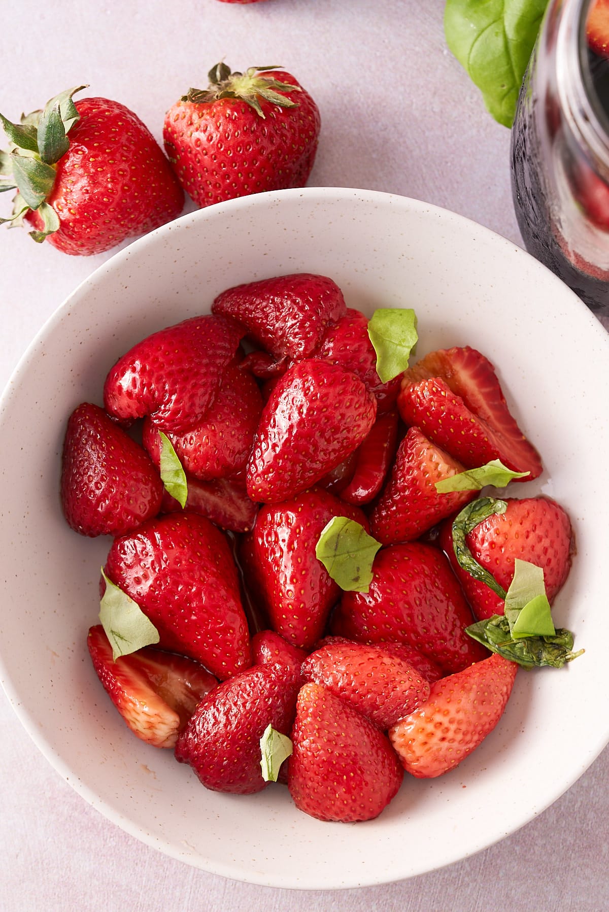 Fresh strawberries in a bowl.