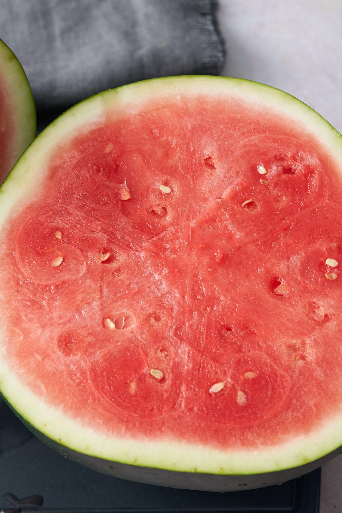 Half of a fresh watermelon.