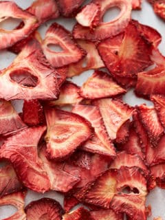 dehydrated strawberries on white board