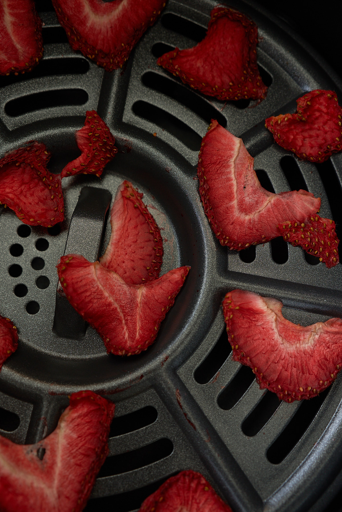 strawberries after dehydrating in air fryer basket