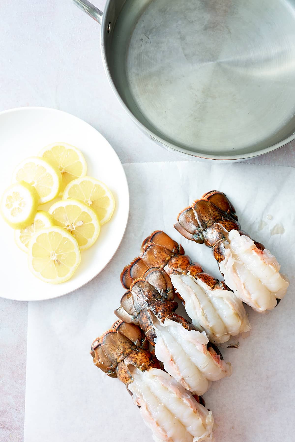 Steamed lobster tail recipe ingredients.