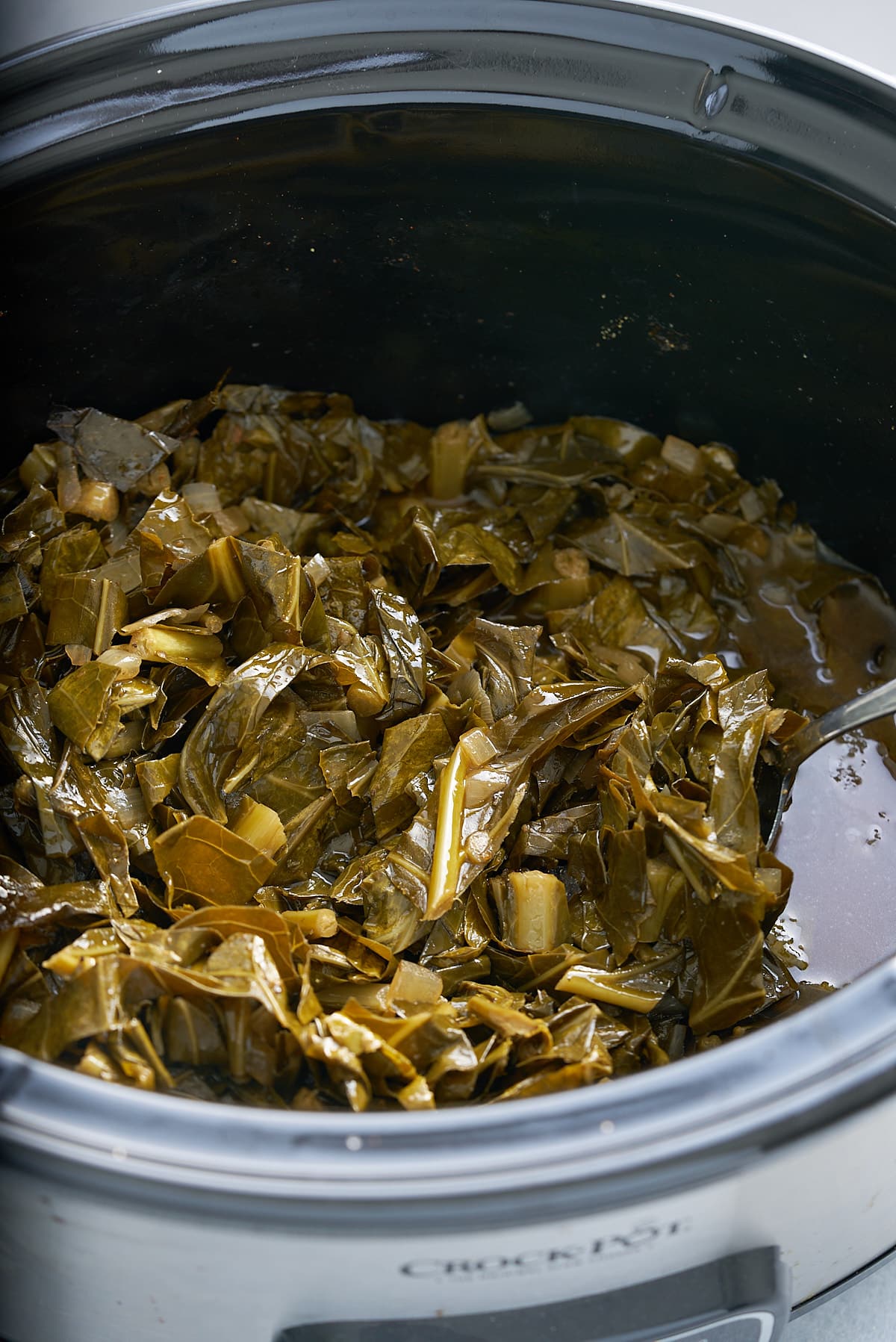 cooked collards greens in slow cooker