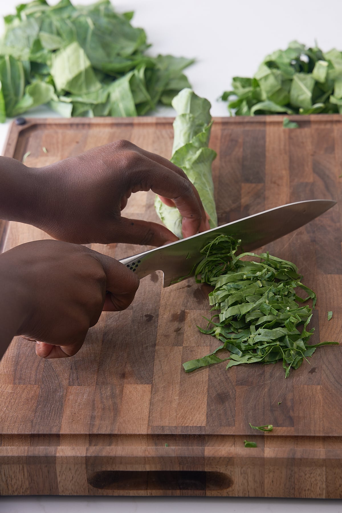 collard green being finely sliced