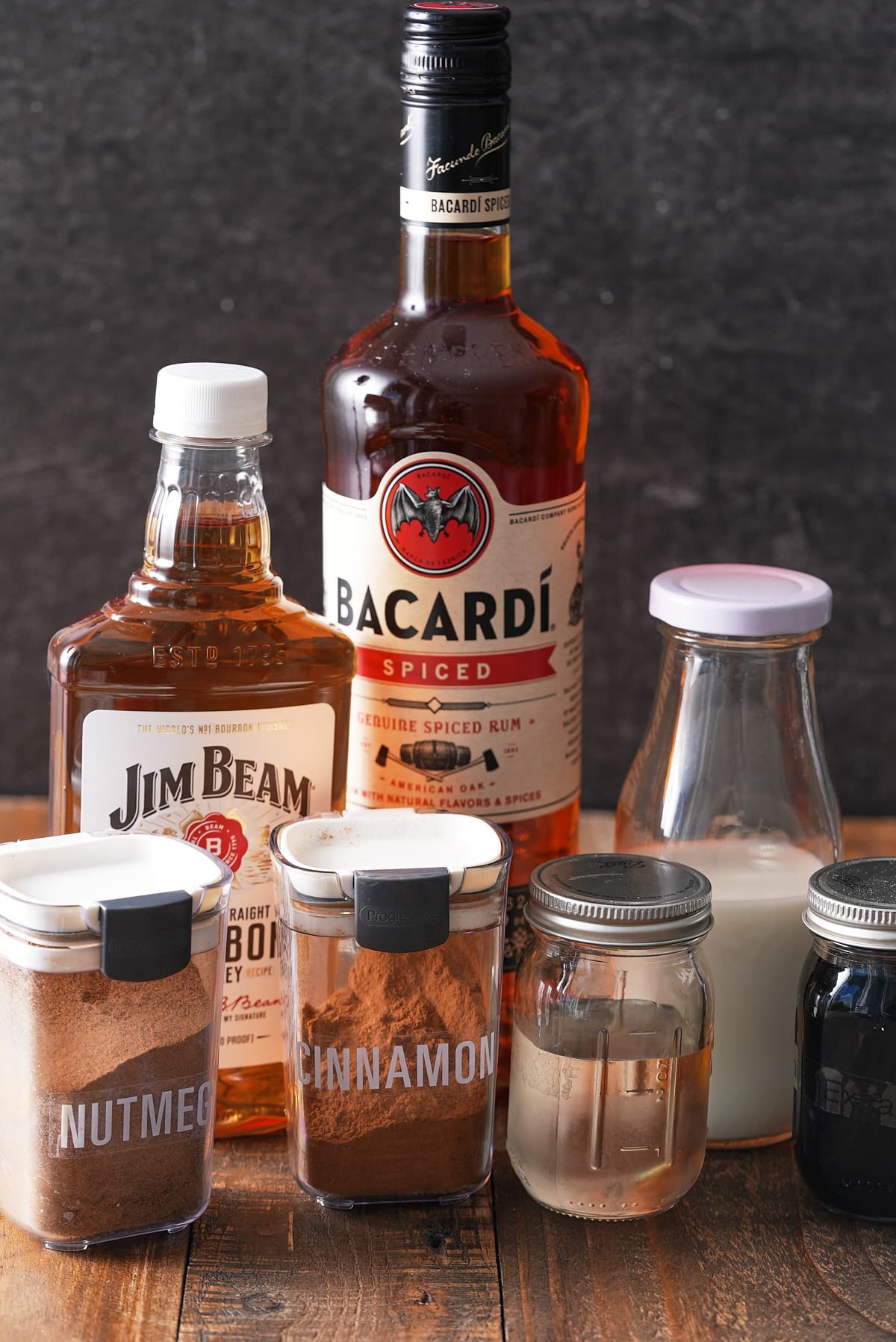 Bourbon milk punch ingredients.