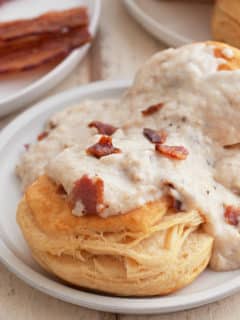 Bacon gravy served on top of biscuits.