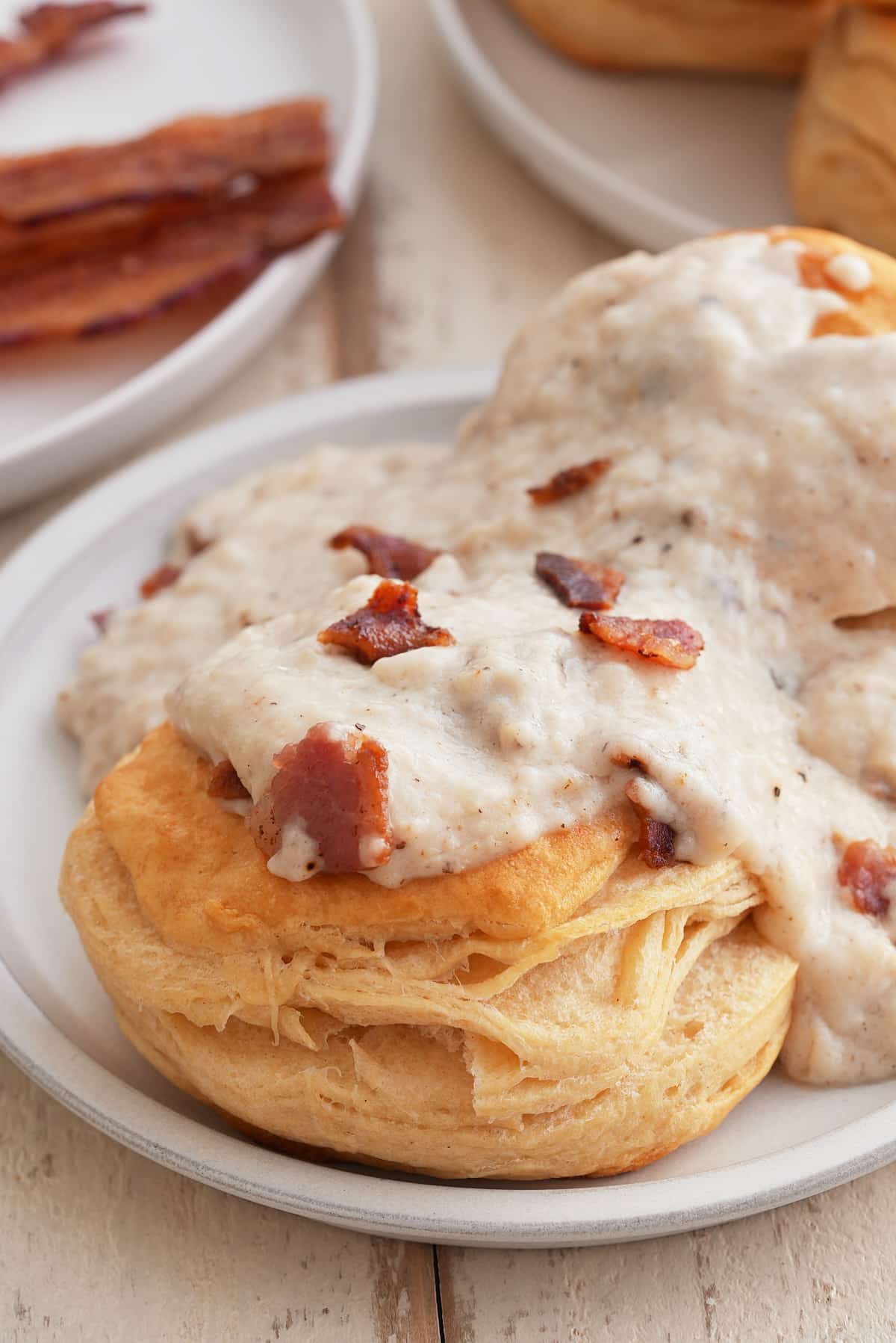 Bacon gravy served on top of biscuits.