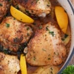 close up photo of braised chicken thighs