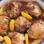braised chicken thighs in white braising pan