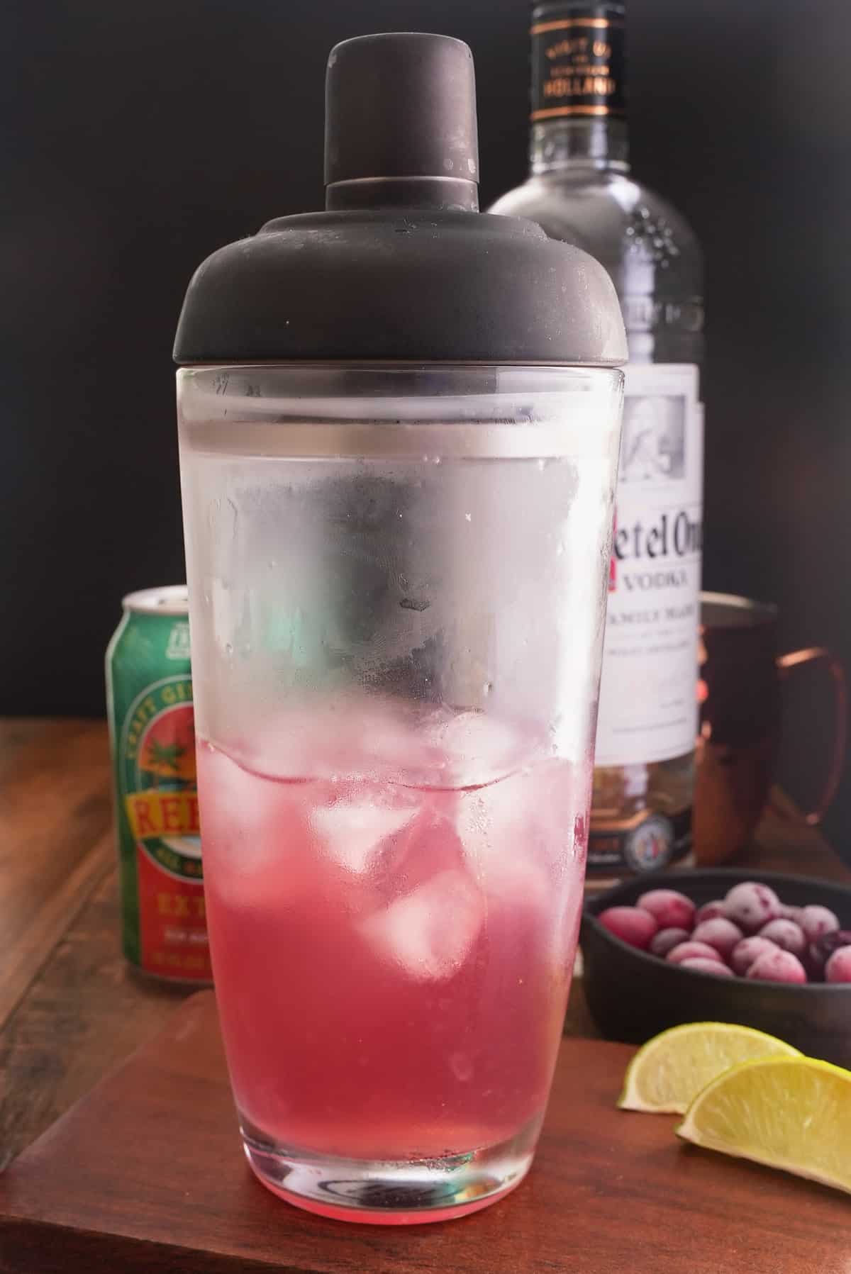 cocktail moscow mule in a shaker glass.