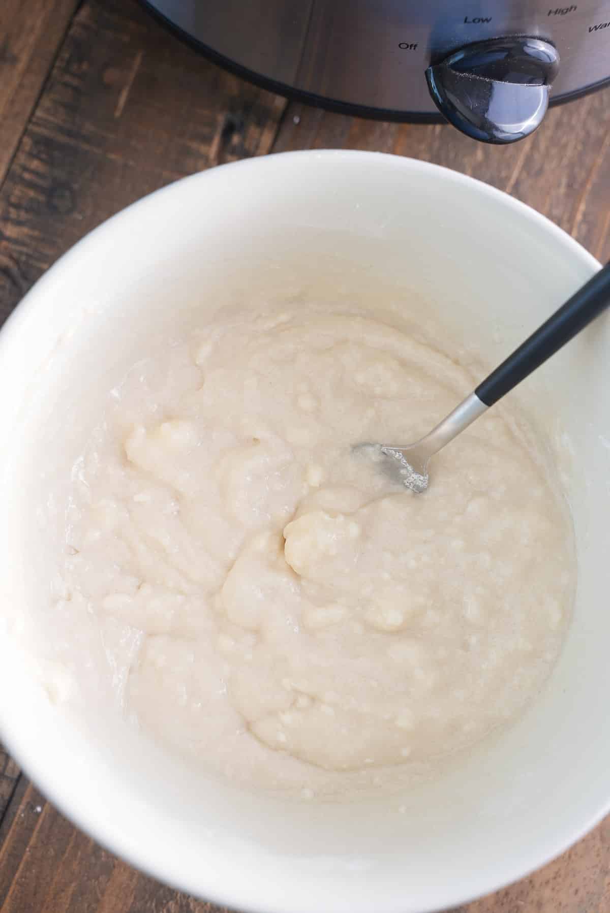 Dry ingredients being mixed in a bowl.