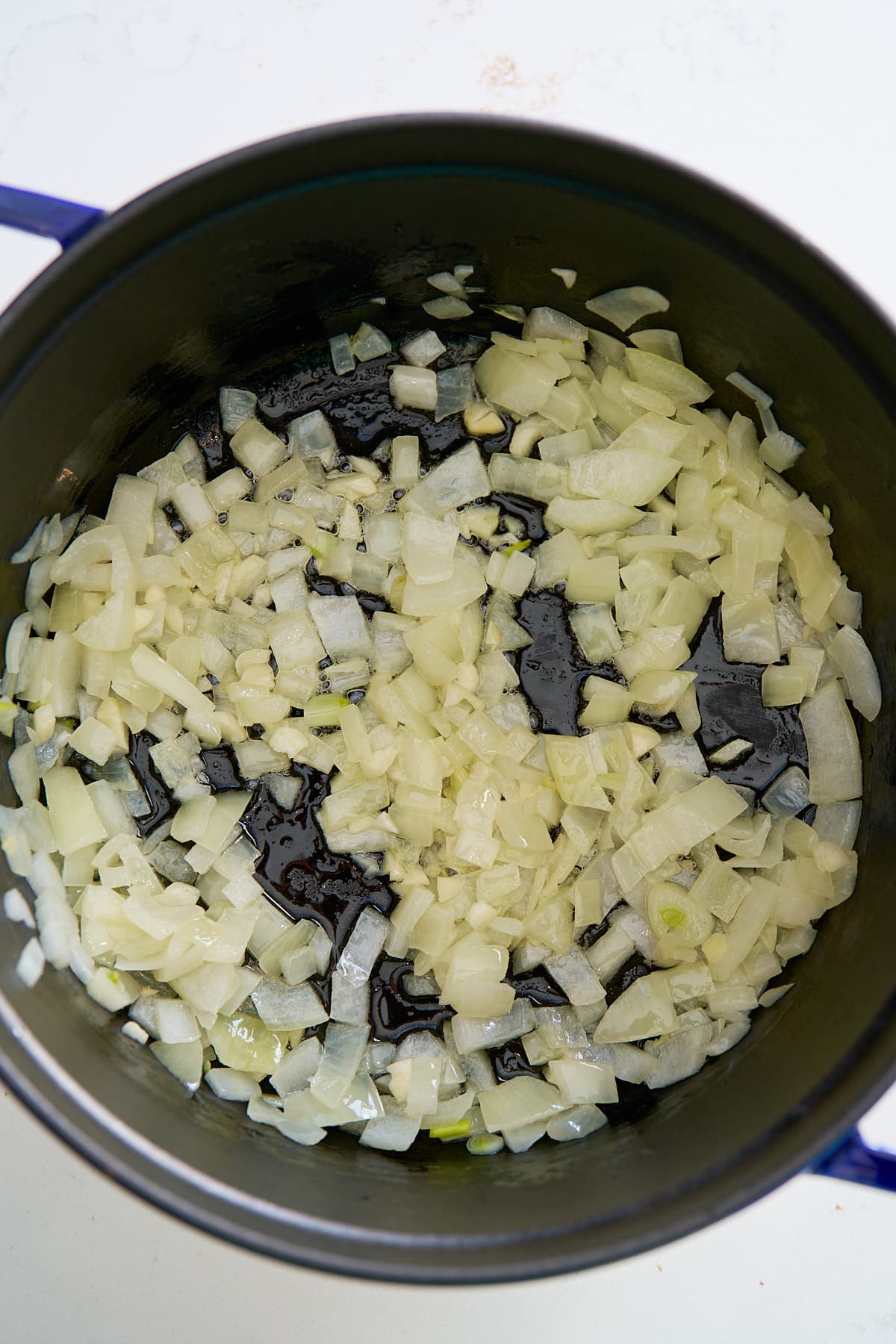 onion and garlic cooking in pot