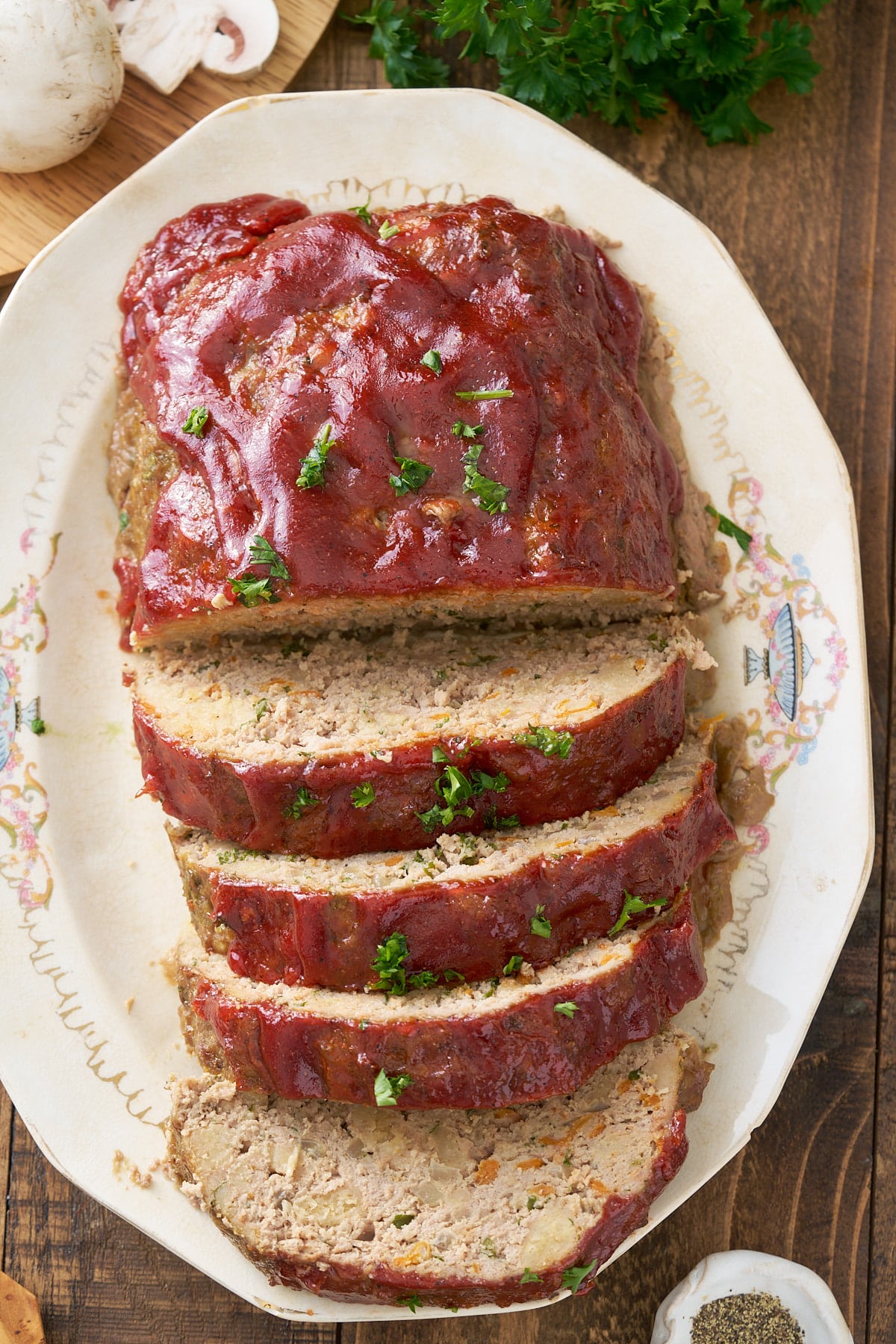 turkey meatloaf sliced on a platter