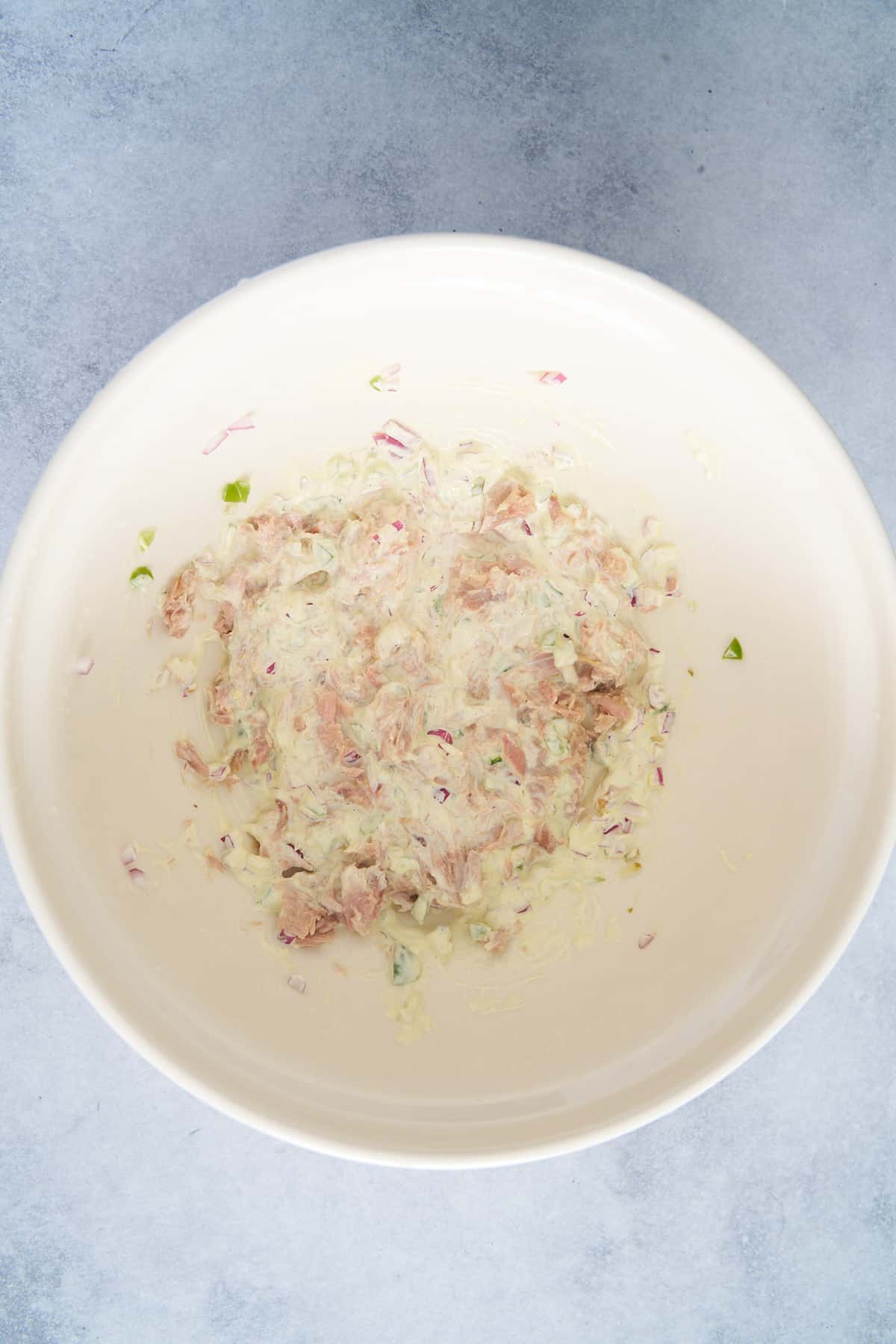 tuna and dressing in bowl