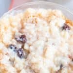 rice pudding in bowl with raisins in it