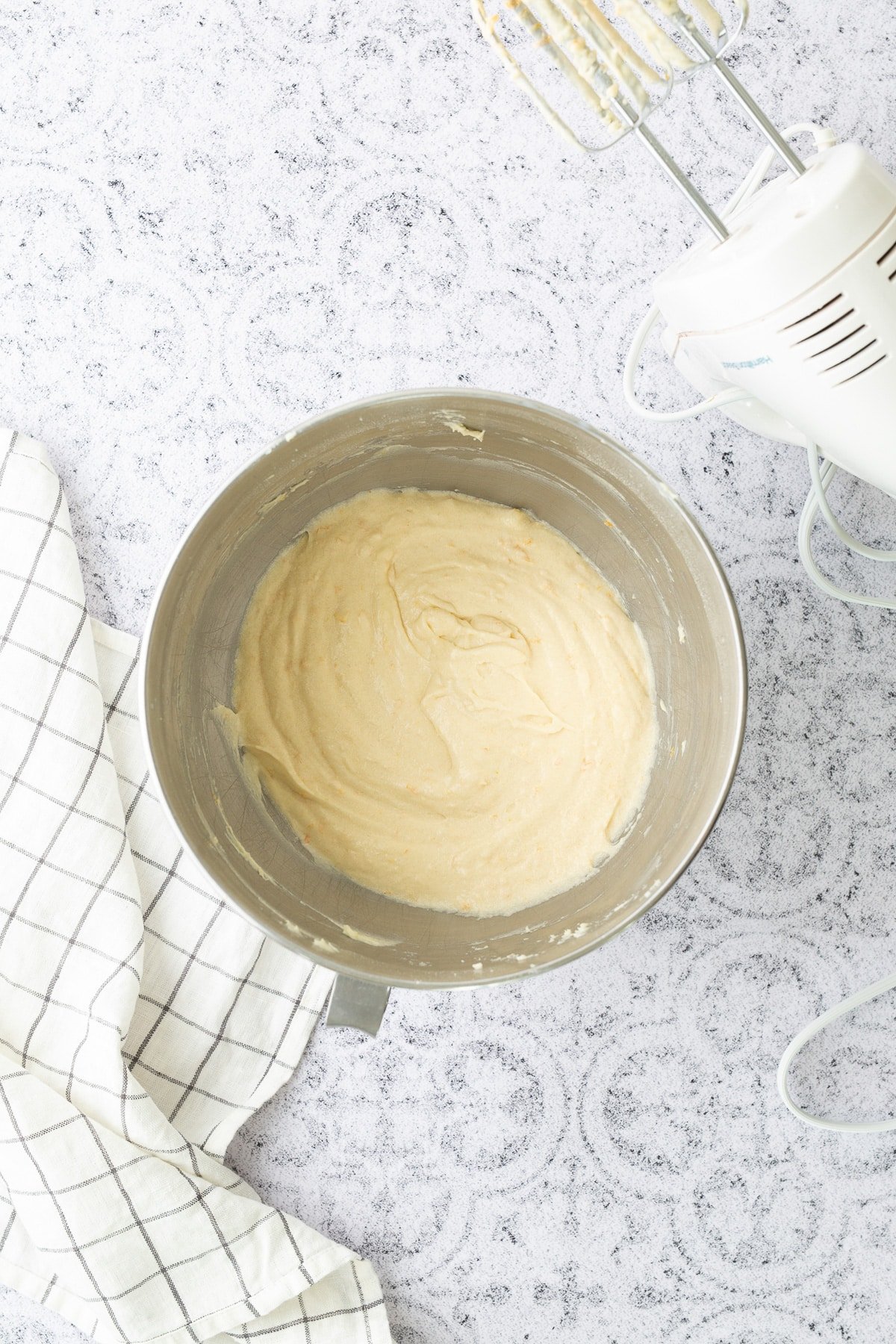 mixed grapefruit cake batter in bowl