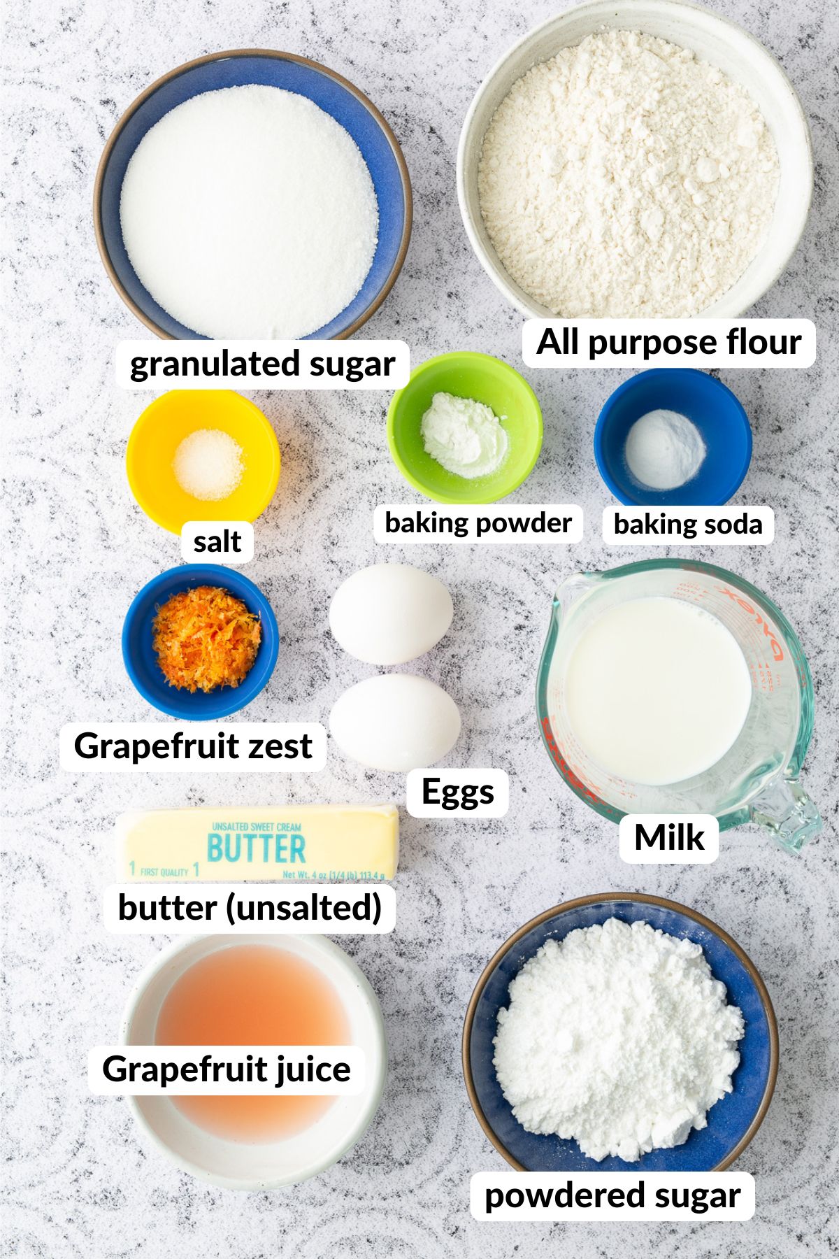 ingredients for grapefruit cake on table