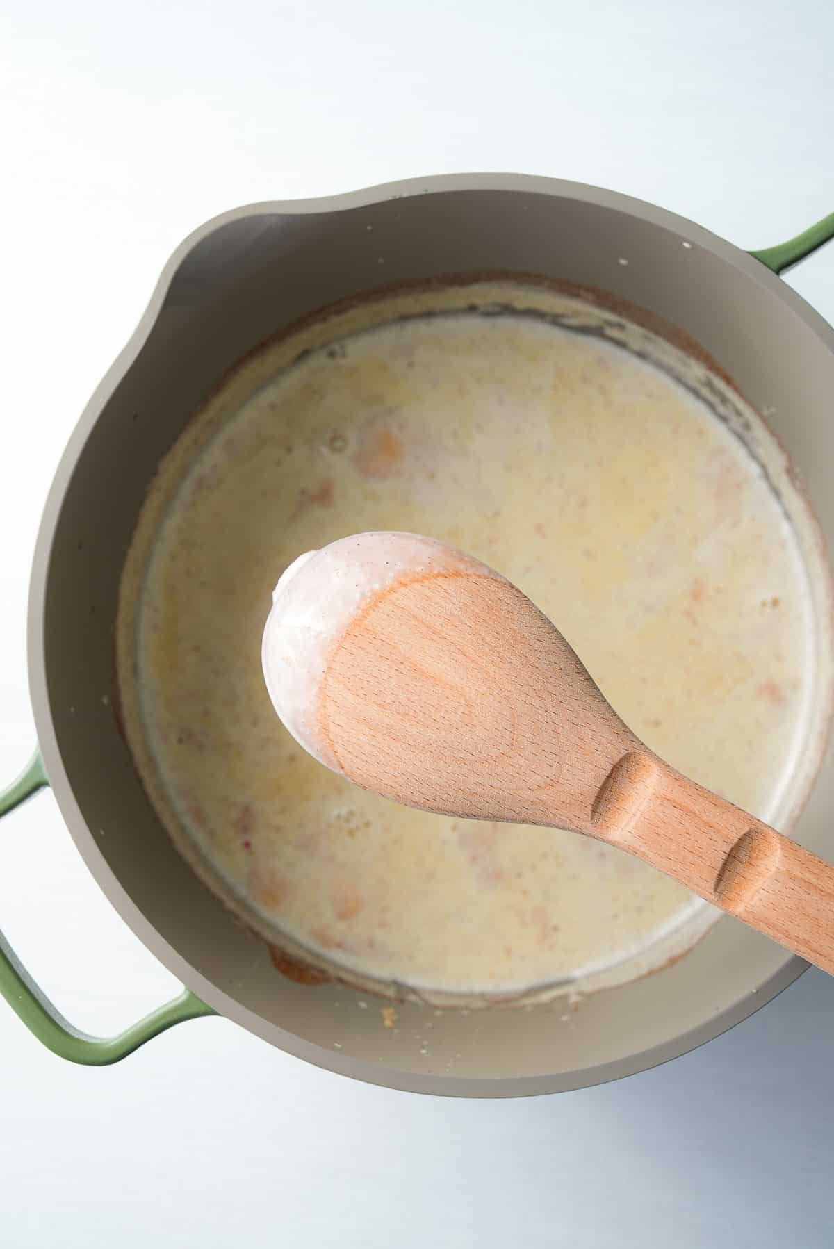 eggnog coating back of spoon