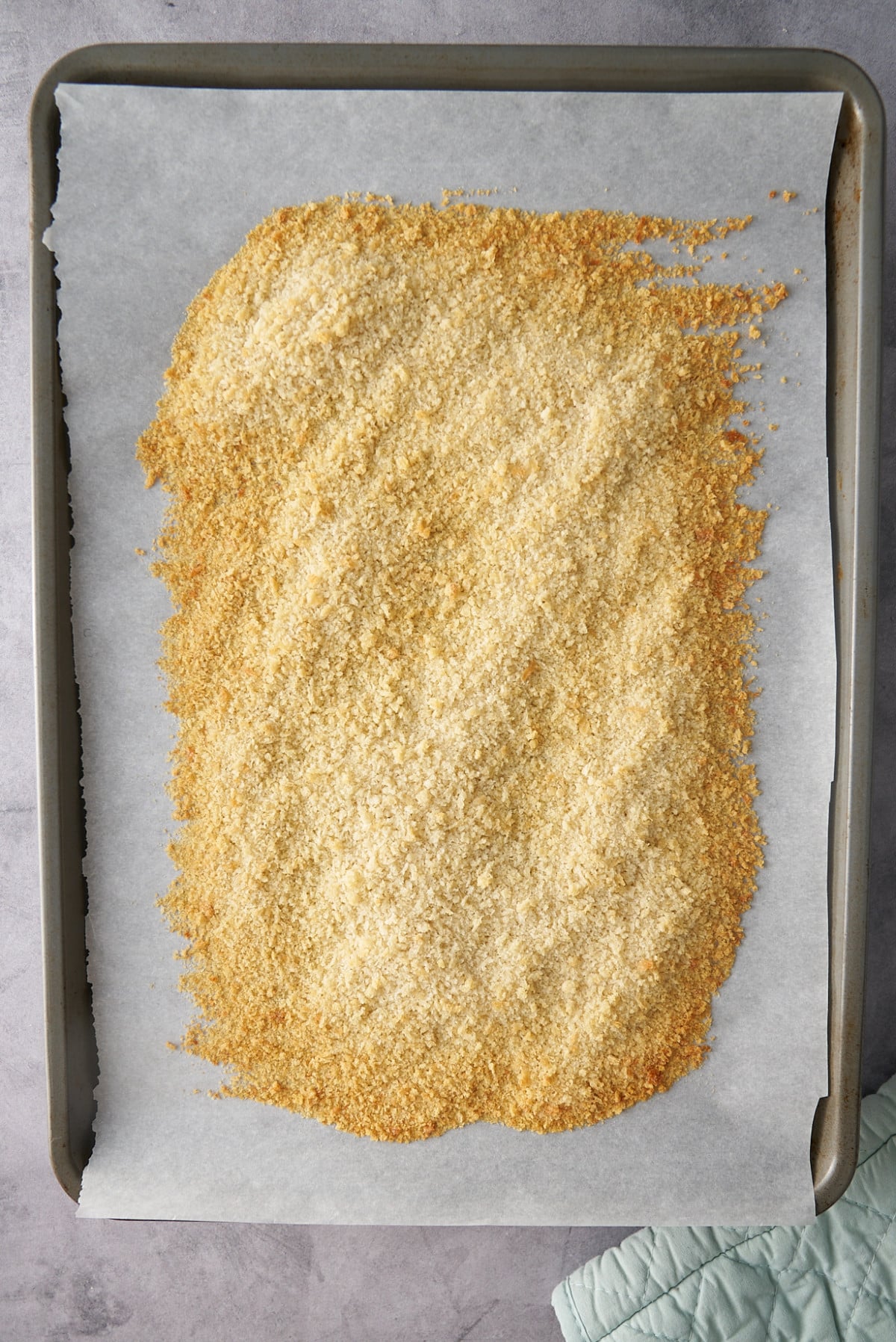 baked breadcrumbs on sheetpan