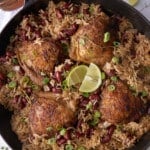 jerk chicken and rice in skillet
