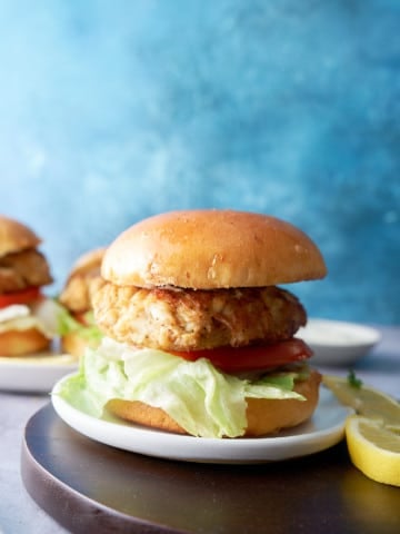 crab cake sandwich on a plate