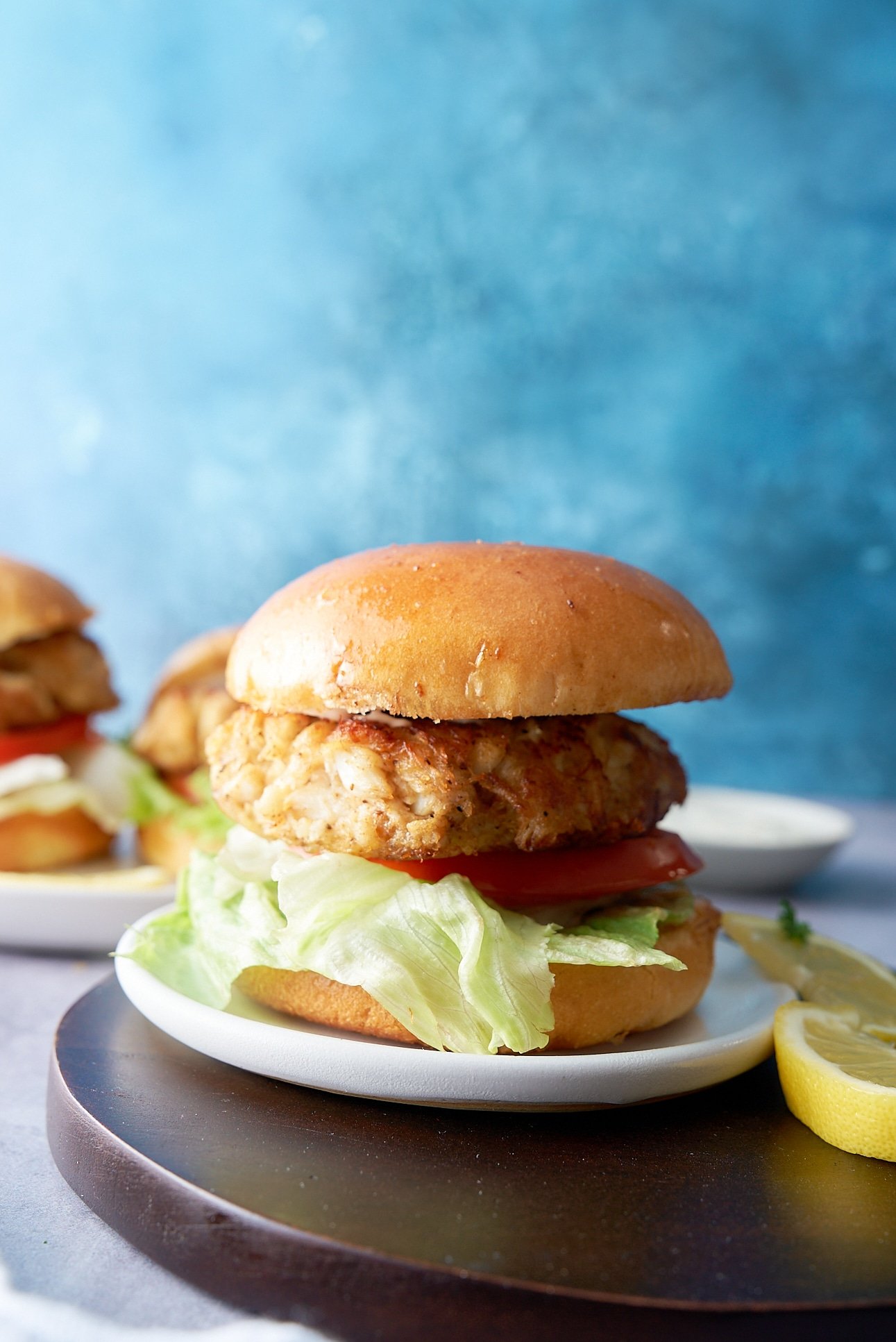 crab cake sandwich on a plate