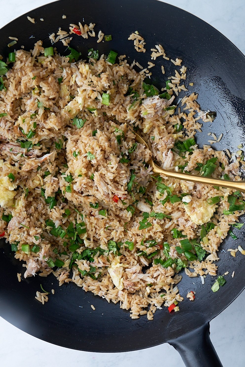 crab fried rice in skillet