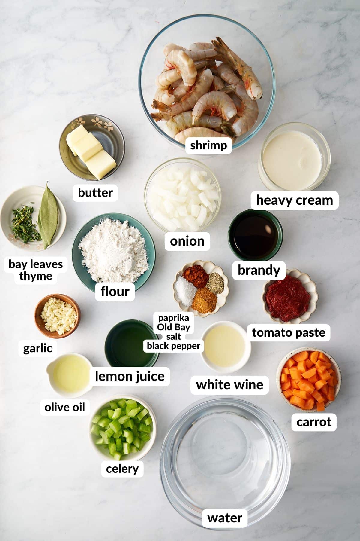 ingredients for shrimp bisque