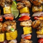 close up photo of jerk skewers