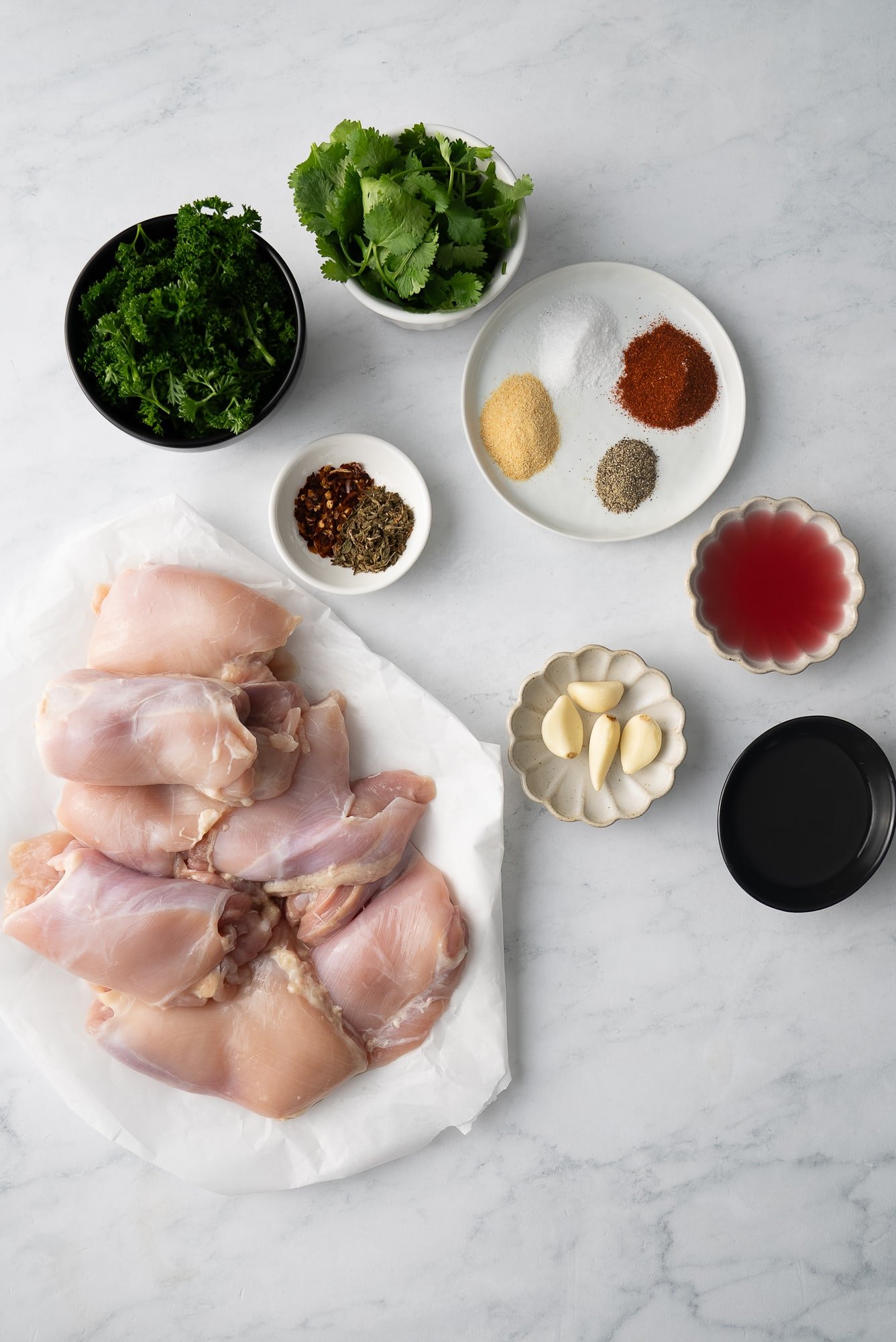 ingredients for chimichurri chicken on table