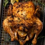 golden brown roast chicken on sheet pan
