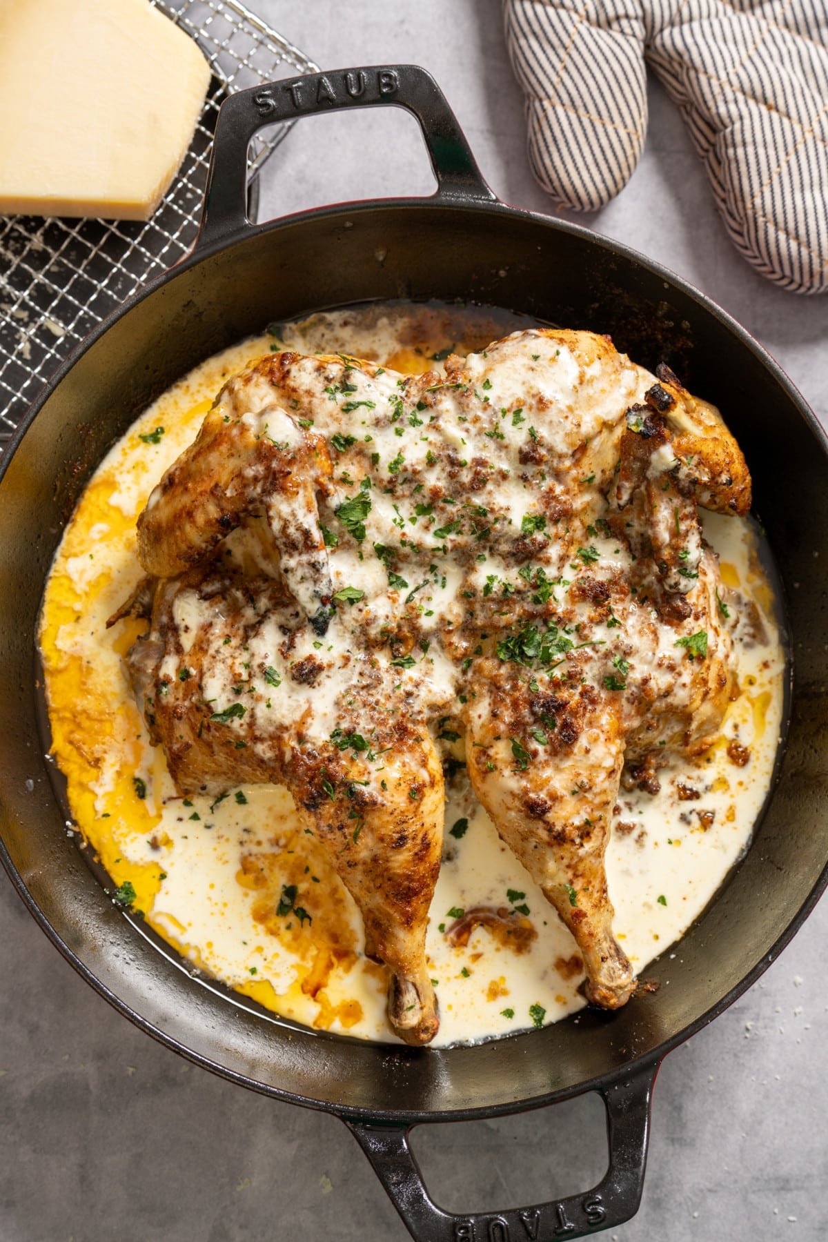 garlic parmesan sauce in skillet