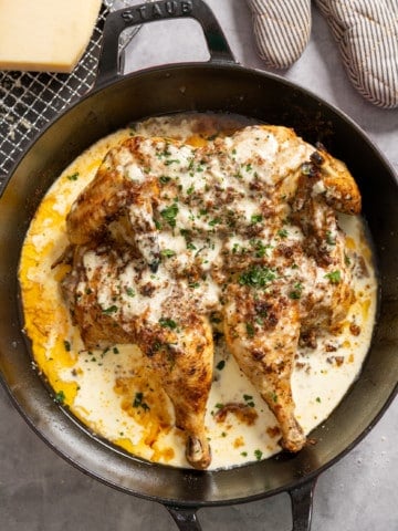 garlic parmesan sauce in skillet