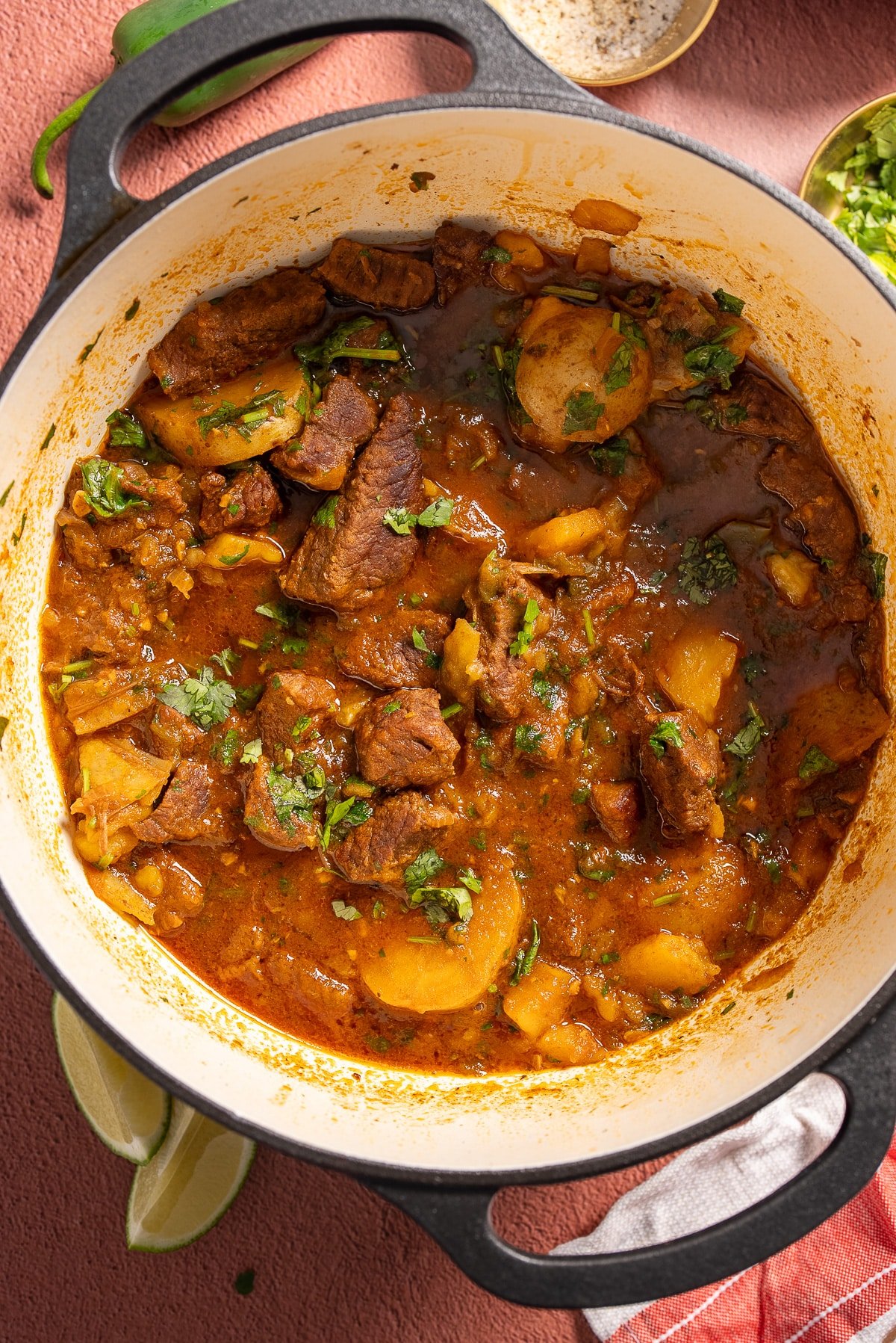 finished beef stew covered in cilantro